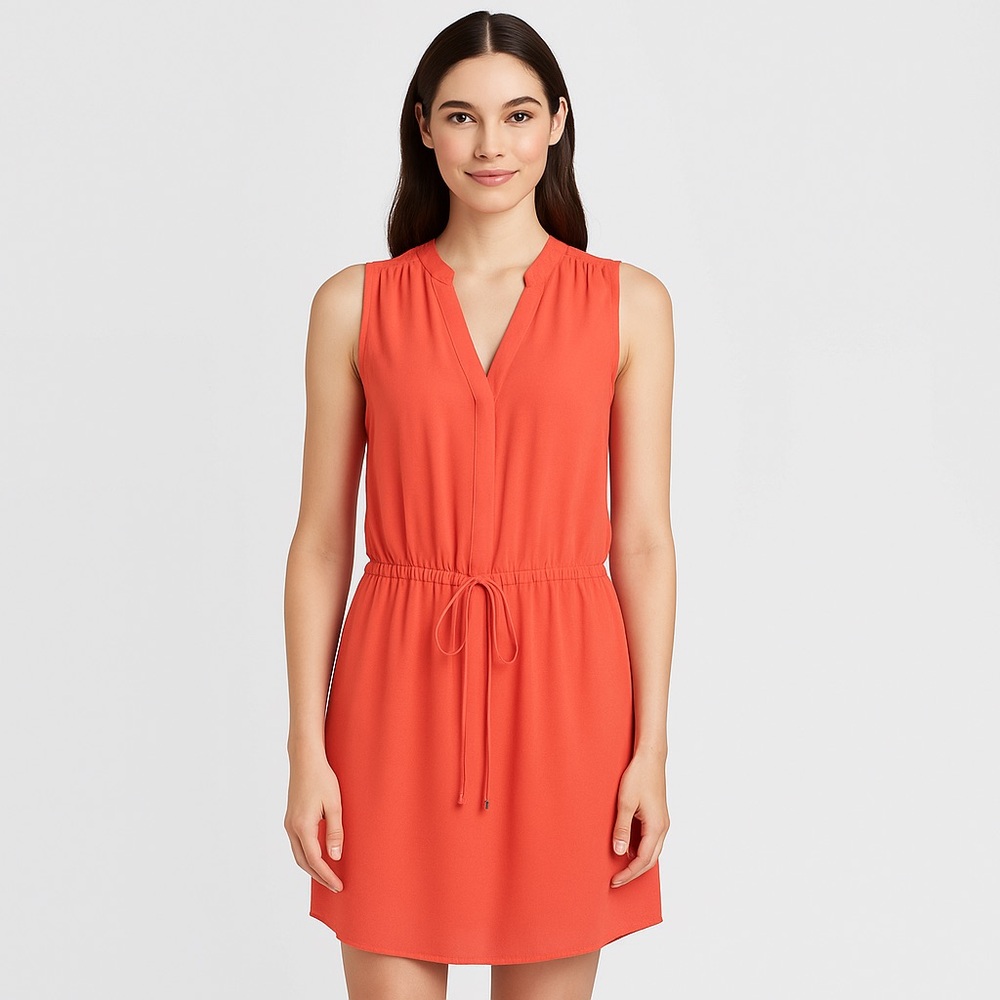DALIA Coral Sleeveless Casual Shift Dress Drawstring Waist Small